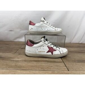 Golden Goose Super-Star White Leather Pink Glitter Star Sneakers 38 GGDB SSTAR